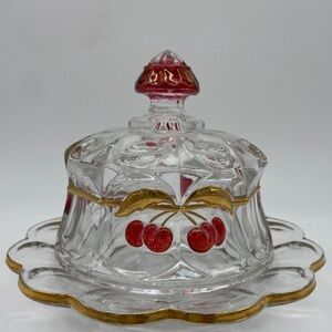 Elegant butter Dish with Lid - Red and Gold Accents